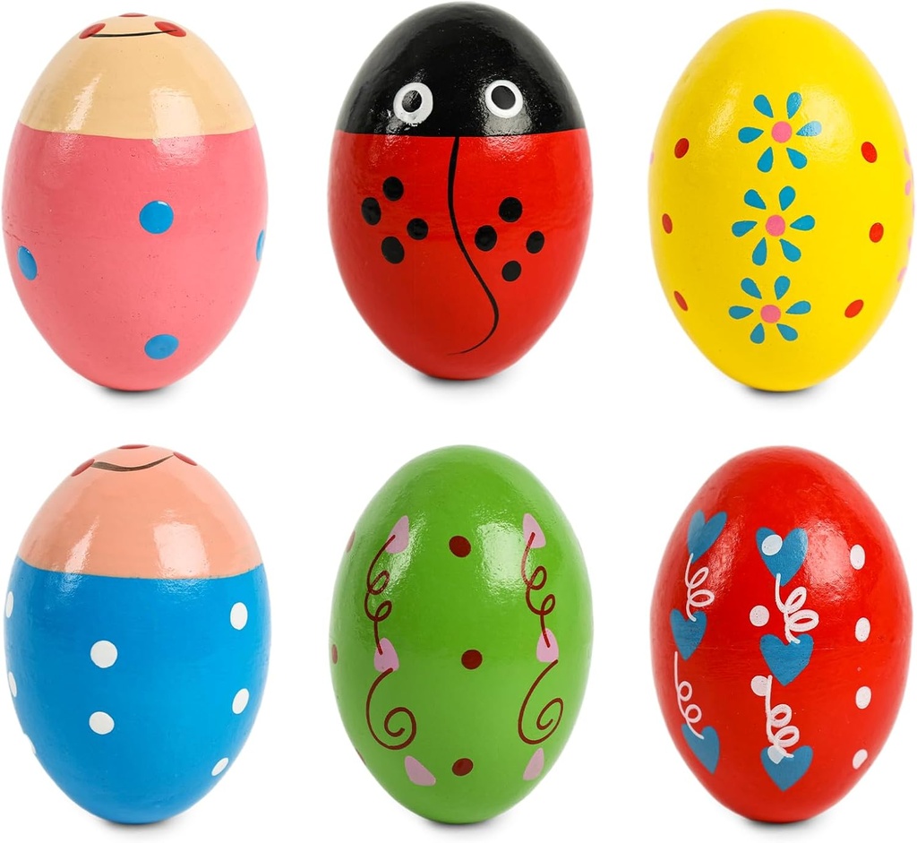 SallyFashion 6 PCS Dřevěná třesavka vejce pro Toddlers, Vejce Maracas Perkuse třesavky Hudební nástroje pro party Favoris Goodie Taška Stuffers Třídní ceny