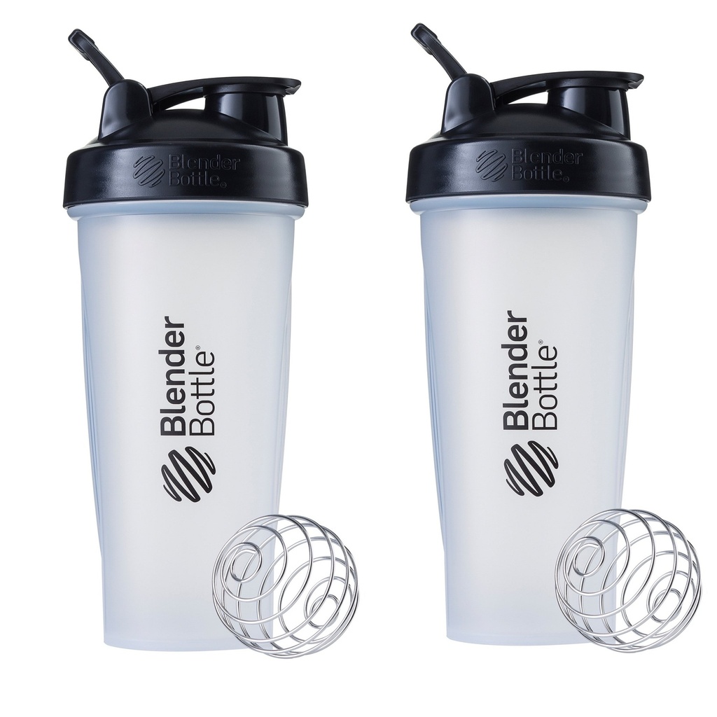 BlenderBottle Classic Shaker Bottle Perfect for Protein Shakes and Pre Workout, 28oz, Clear / Black (Balení po 2)