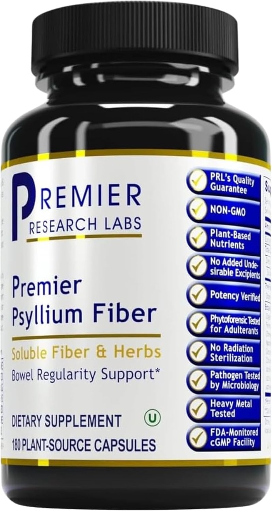 Premier Research Labs Premier Psylium Fiber - Psylium Husk Kapsle, High Fiber pilulky pro dospělé, pro ženy a muže, Denní podpora pro stravovací zdraví - 180 Vegetariánské Kapsle