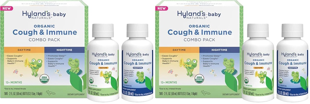Hyland 's Naturals - Baby - Organic Cough & Imunity Day & Night Combo Pack - Eases Coughs, Podporuje imunitu, podporuje spánek, Dva 2 Fl Oz. Lahvičky (4 fl oz) (Balení po 2)