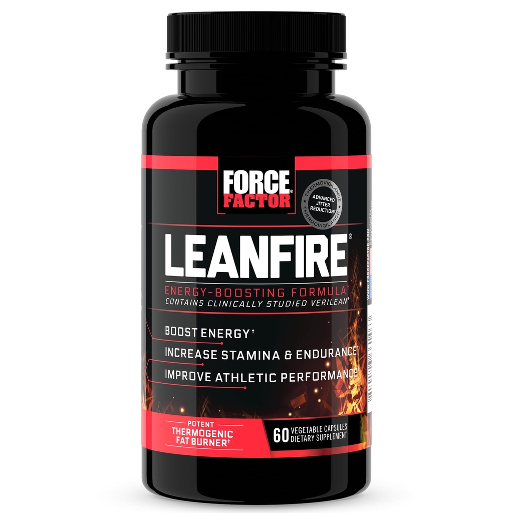 FORCE FACTOR LeanFire Pre Workout Energy Pills s Green Tea Extract a kofein pro zvýšení energie, Build Lean Muscle, Black, 60 Počet (balení po 1), Balíček květen Vary