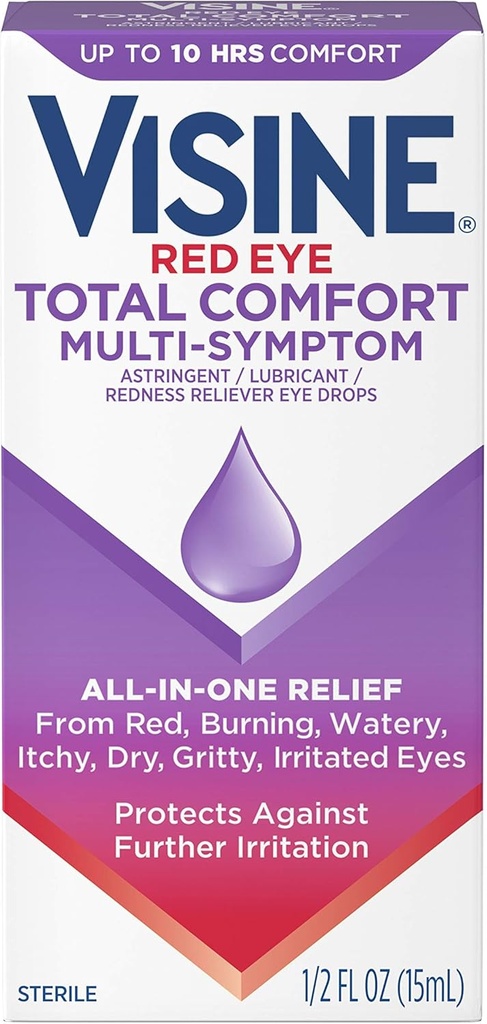 Visine Multi- Symptom Eye Drops - Astringent, Lubricant & Redness Reliever for Irritated, Such, Red Eyes - 0.5 f. oz