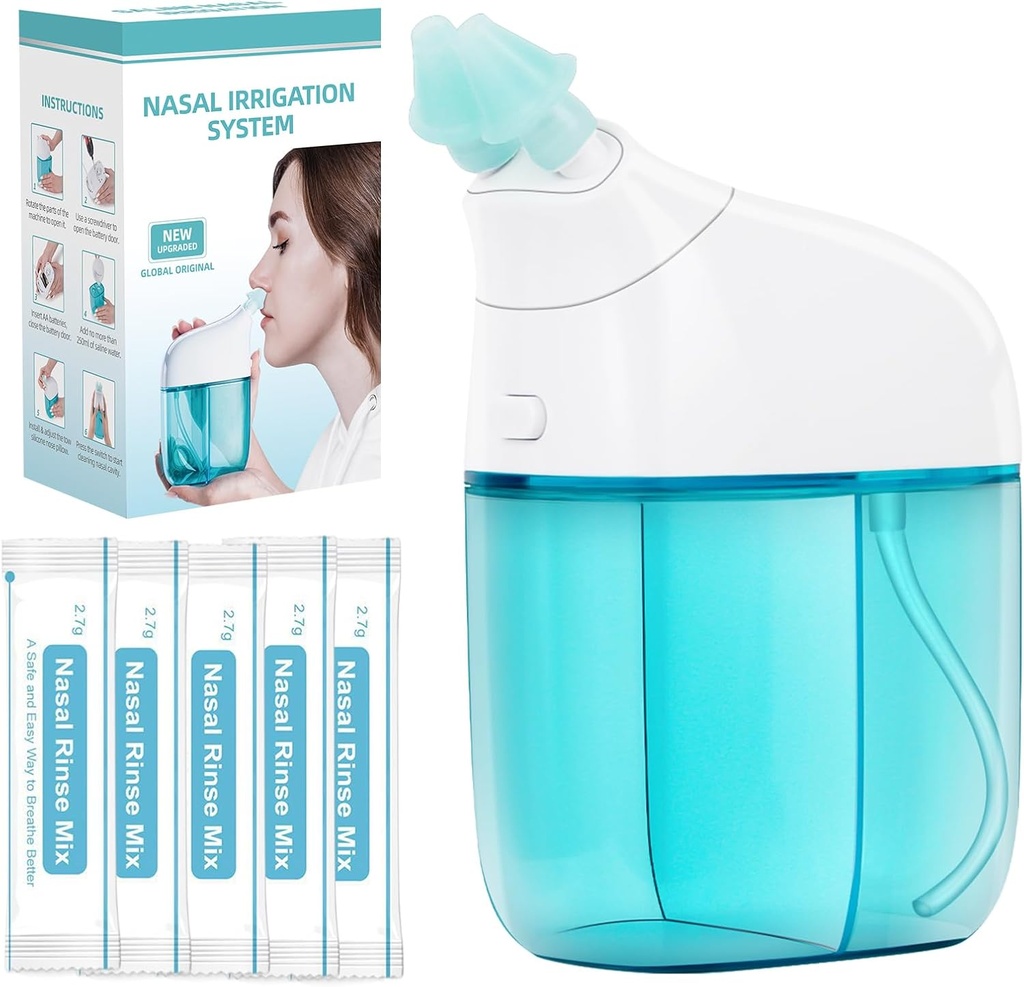 Nasal zavlažovací systém s 30 Saline Packets Nasal Care, Sinus Rinse Machine, Nasal Rinse Machine, Nasal čistič s automatickou sbírku odpadu funkce pro Sinus, Nasal Alergie - Zelená