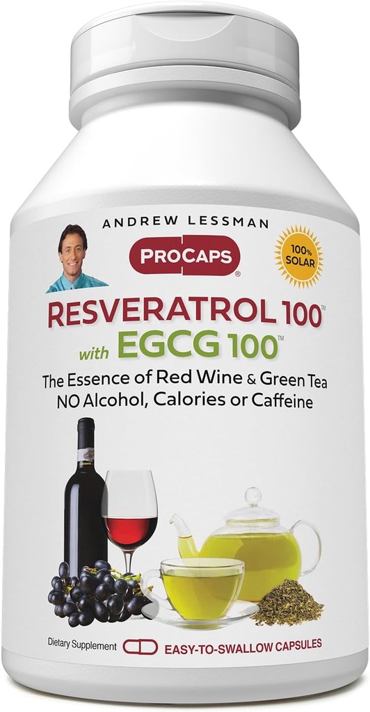 ANDREW LESSMAN Resveratrol- 100 EGCG 100 mg - 360 tobolek - Dvě přirozeně se objevující antioxidanty, bez alkoholu nebo kofeinu.