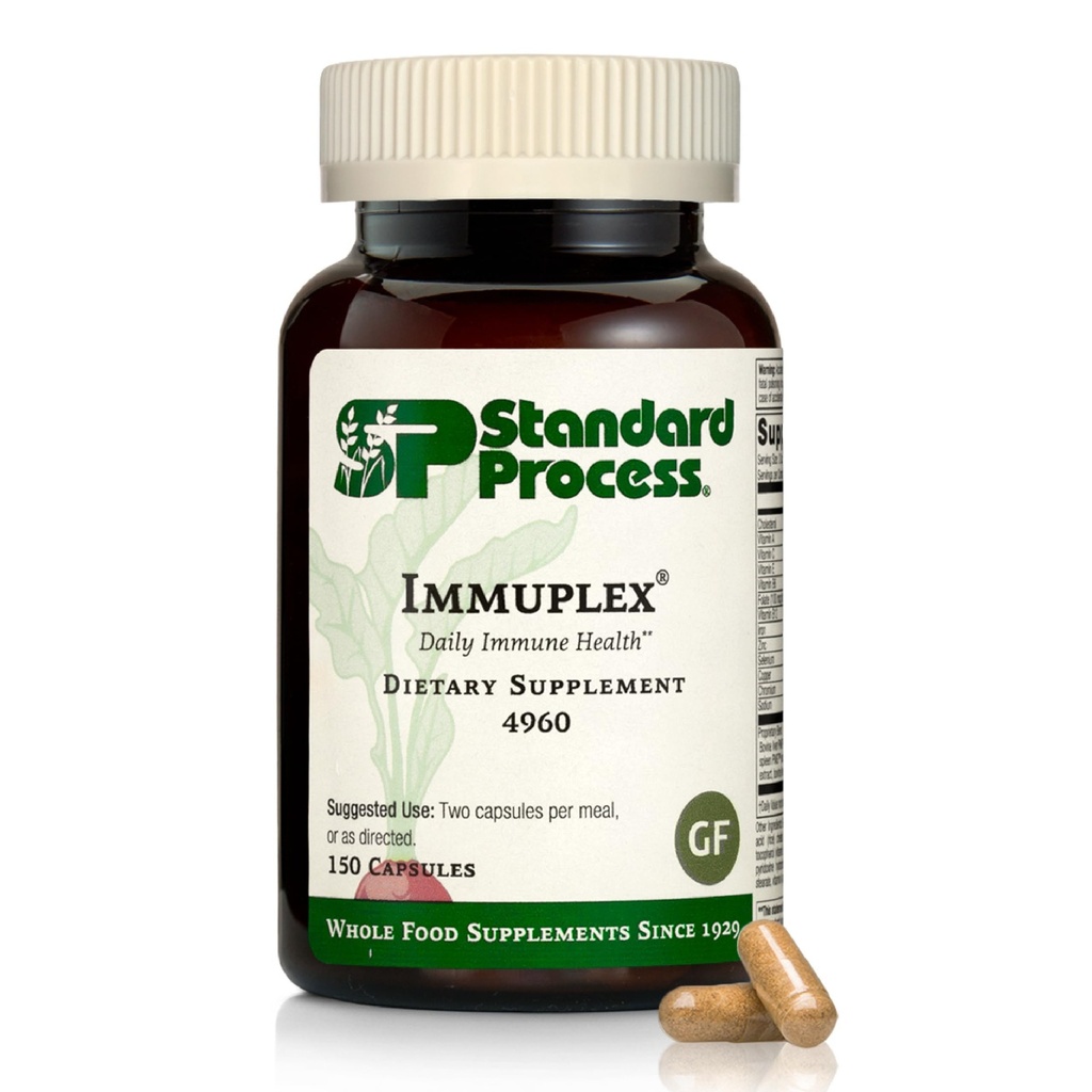 Standard Process Inc. Immuplex - Doplněk pro denní imunitní podporu s folátem, železem, vitaminem C & vitaminem A - Doplněk pro minerální látky s antioxidačními přísadami - 150 Kapsle