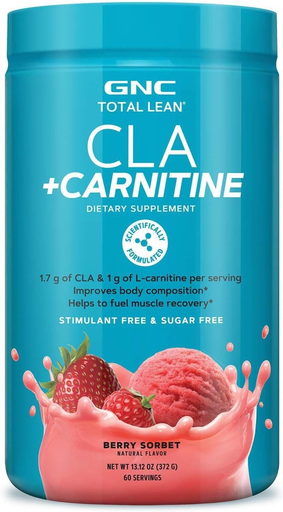 GNC Total Lean CLA + Carnitin CLA124; Zlepšuje složení těla a paliva Muscle Recovery, stimulant zdarma a cukr zdarma CLA124; Berry Sorbet CLA124; 60 Služeb