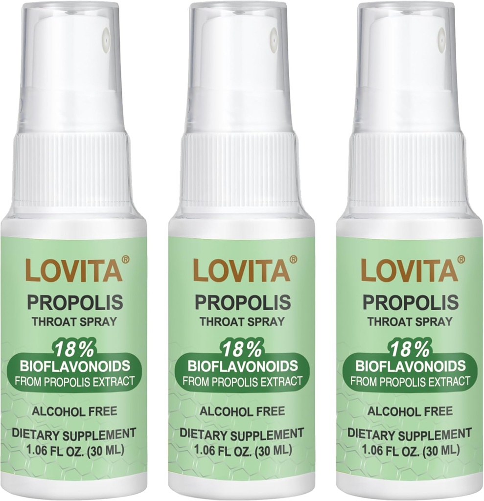 LOVITA Bee Propolis Krční sprej 250mg, Bee Propolis Extract s 18% bioflavonoidy, Alcohol- Free Antioxidant, Imunitní podpora & Sore Krční pomoc, Gluten- Free, Non- GMO, 1 Fl Oz, 90 Day Supply