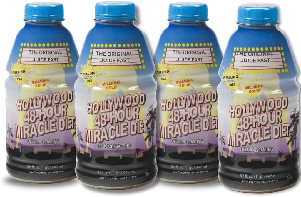 Hollywoodská strava - 48-hodinová Miracle Fruit Juice Cleanse Diet 4-Pack, Detox Cleanse for Weight Loss & Omlazení, Náhrada potravin, Rychlé hraní Diet, Delicious & Chutné Formule, 32 Fl. Oz.
