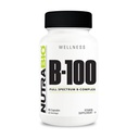 NutraBio B-100, B Vitamin Complex, Podpora imunitního systému, Zdravé vlasy, kůže, nehty, 90 Zeleninové kapsle