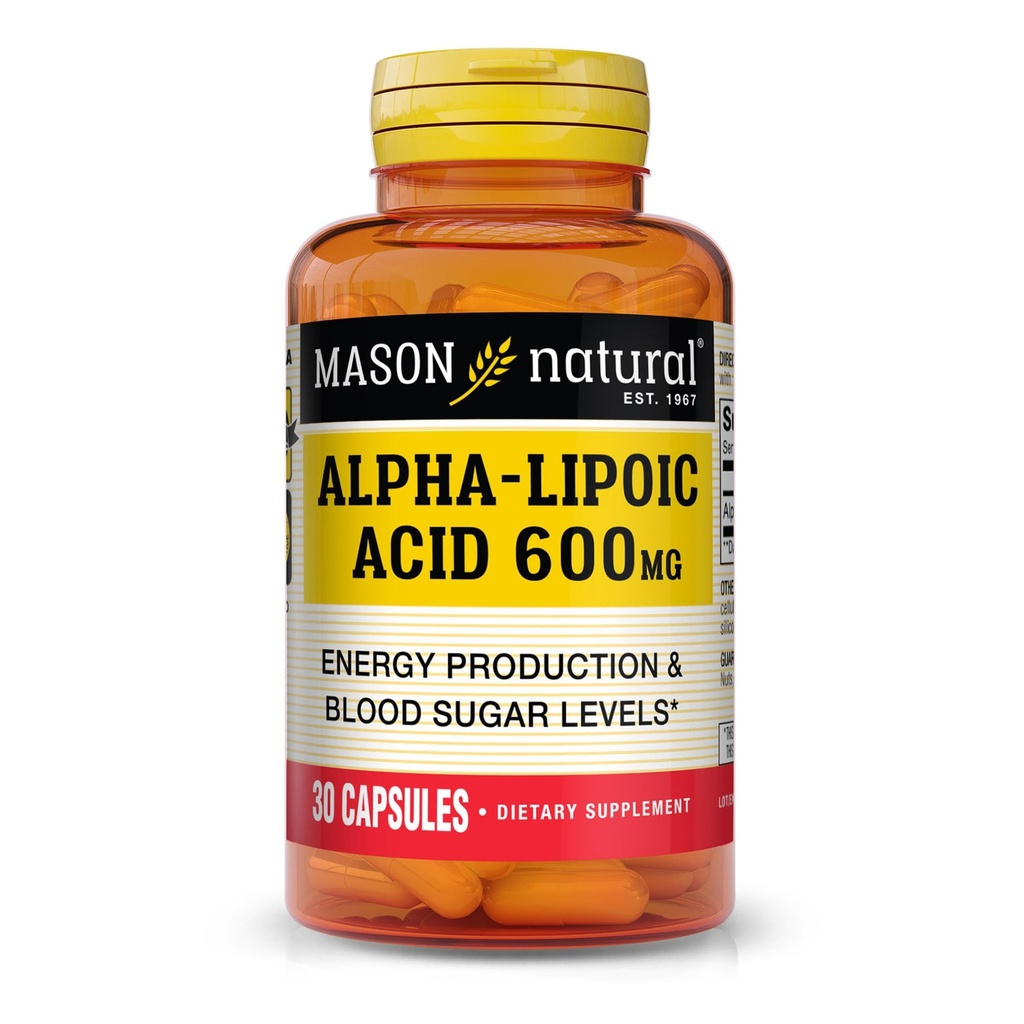 MASON NATURAL Alpha Lipoic Acid 600mg per Serving, gluten zdarma ALA dodatek, 30 Kapsle
