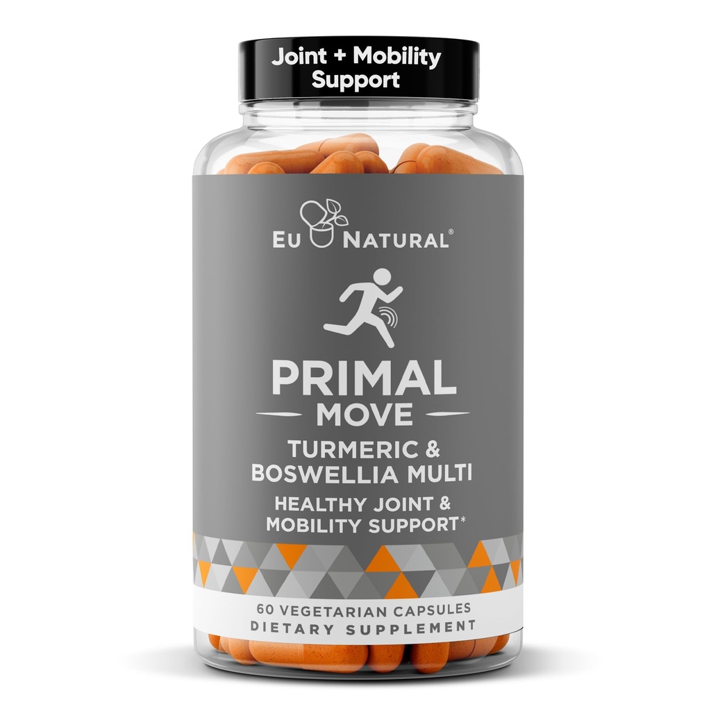 Primal Joint & Mobility Support - Pokročilý doplněk společné podpory pro ženy a muže - Turmeric, Boswellia, Ginger a Boron pro flexibilitu celého těla, společné zdraví a pohodlí - 60 Veg měkké kapsle