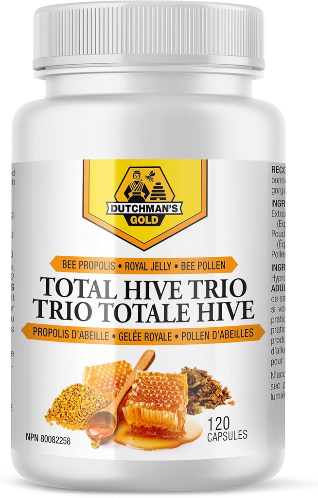 Holanďan je Gold Total Hive Trio Kapsle - 120 Veg Caps Přibližně 30-60 Servings - Bee Pollen Royal Jelly & Propolis dodatek - Superfoods for Antioxidant Imunitary Support - Natural Med Mix