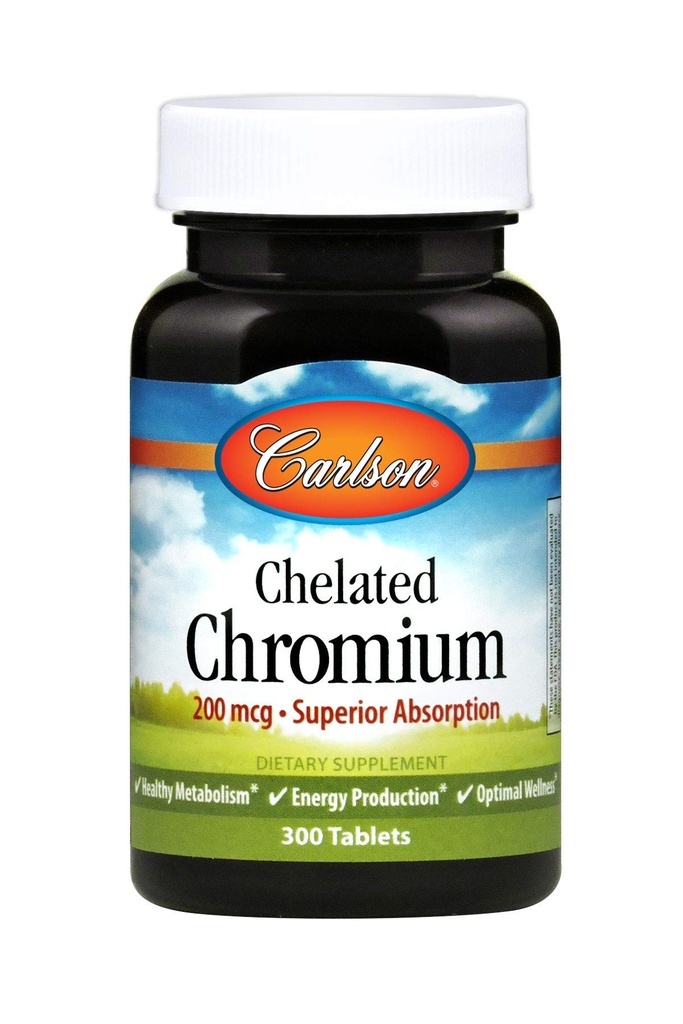 Carlson Chelated Chromium 200 mcg Superior Absorpce - Zdravý metabolismus Energy Production & Optimal Wellness - 300 tablet