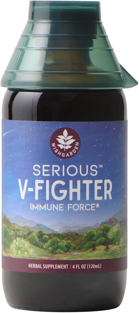 WishGarden Byliny vážné V- Fighter - Plant- Based Herbal Rapid Imunitary Support & Respirační zdraví s OSHA & Goldenseal, uklidňuje Aches & podrážděné Plíce, Podporuje optimální tělesnou teplotu, 4oz