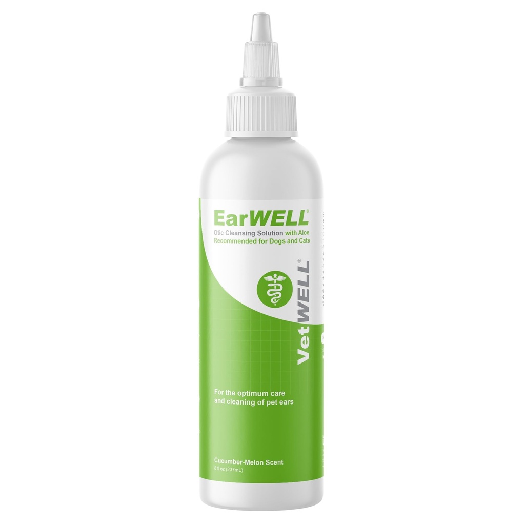 VetWell čistič uší pro psy a kočky - Otic Rinse for Infektion and Controlling Ušní infekce a zápach u domácích mazlíčků - 8 oz (Ocumber Melon)