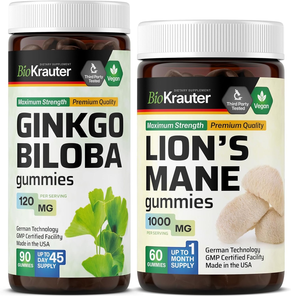BIO KRAUTER Ginkgo Biloba 90 Gummies & Lion 's Mane 60 Gummies