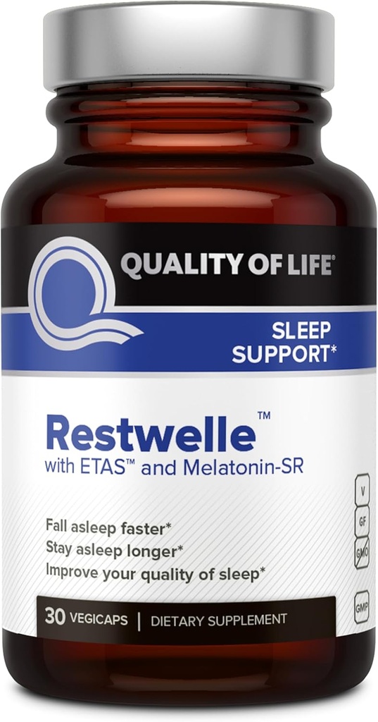 Kvalita života - Restwelle - Premium Natural ETAS and Melatonin Supplement - Non Groggy Formule s ETAS a Melatonin SR - Non Habit Forming - 30 Kapsle