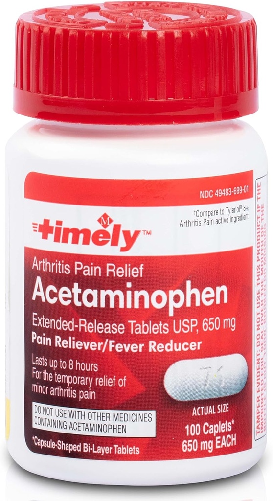 TIME- CAP Labs, INC. Časově Acetaminofen 650 Mg Extended Release - Fever Reducer, Artritis Pain Reliever, Joint Pain Relief Pills - 100 Caplet