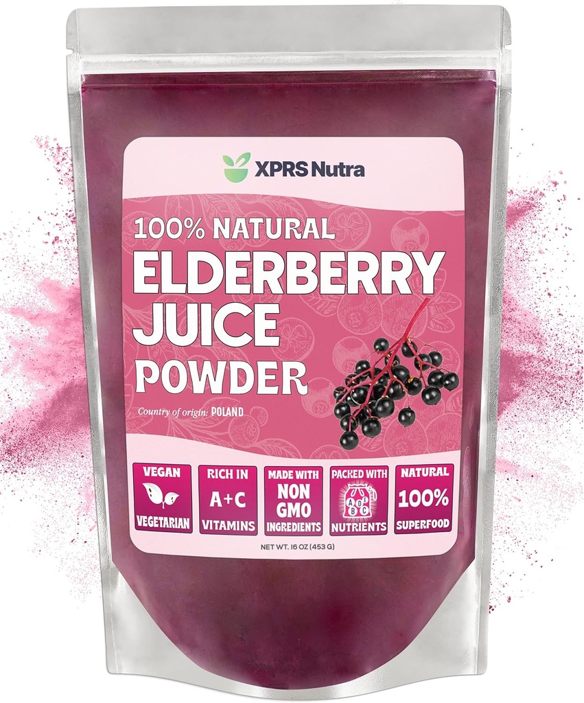 XPRS Nutra Elderberry Juice Powder - Elderberry Powder Organic Fruit Juice Mix - Powder Elderberry Supplement Rich in Vitamíny A and C (16 oz)