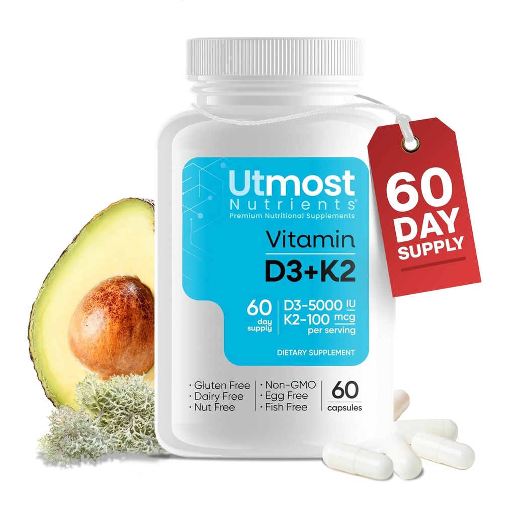 Vitamin D3 s K2-5000iu Vitamin D a 100 mcg Vitamin K dodatek v jedné kapsli pro maximální biologickou dostupnost - Zvyšuje absorpci vápníku pro kardiovaskulární, imunitní a kostní zdraví (60 kapslí)