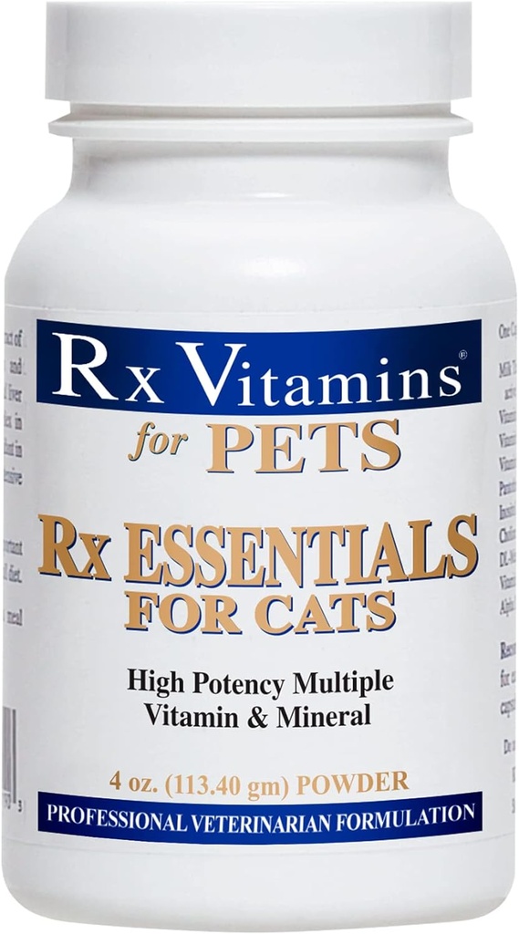Rx Vitamíny Essentials for Cats - Vitamin & Mineral Multivitamin Dodatek - Přidat k mokré nebo suché kočičí jídlo - Powder 4 oz