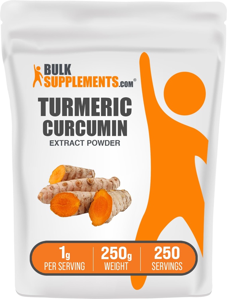 Bulksumpments.com Kurkumový extrakt prášek - z kurkumy kořene, Kurkumin doplňky, Kurkumin prášek - Lepek zdarma, 1g na servírování, 250g (8.8 oz) (balení po 1)