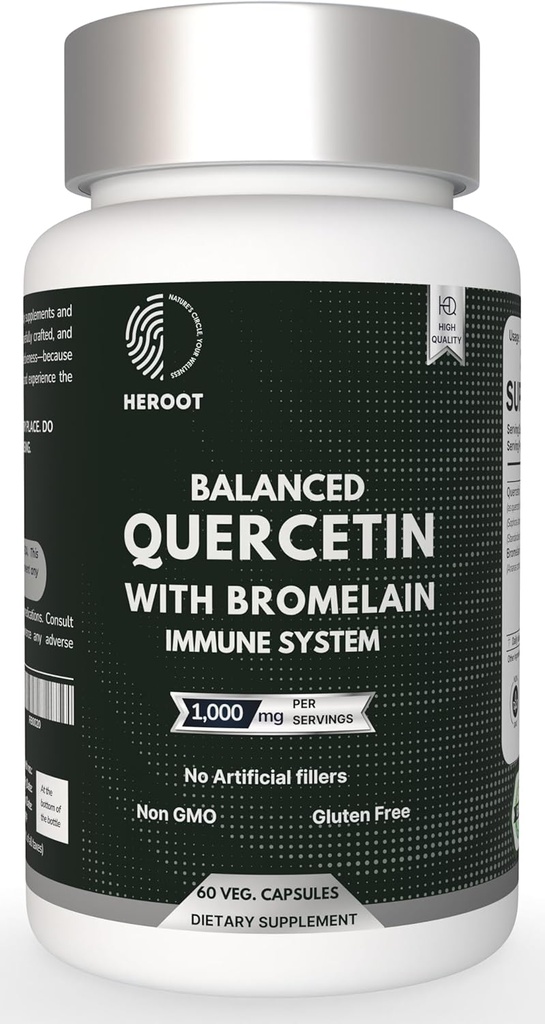 500 mg Quercetin s Bromelain Kapsle: Respirační podpora Non- GMO CLAS124; Gluten Free CLAS124; Podporuje celkové zdraví a pohodu (60 Kapsle)