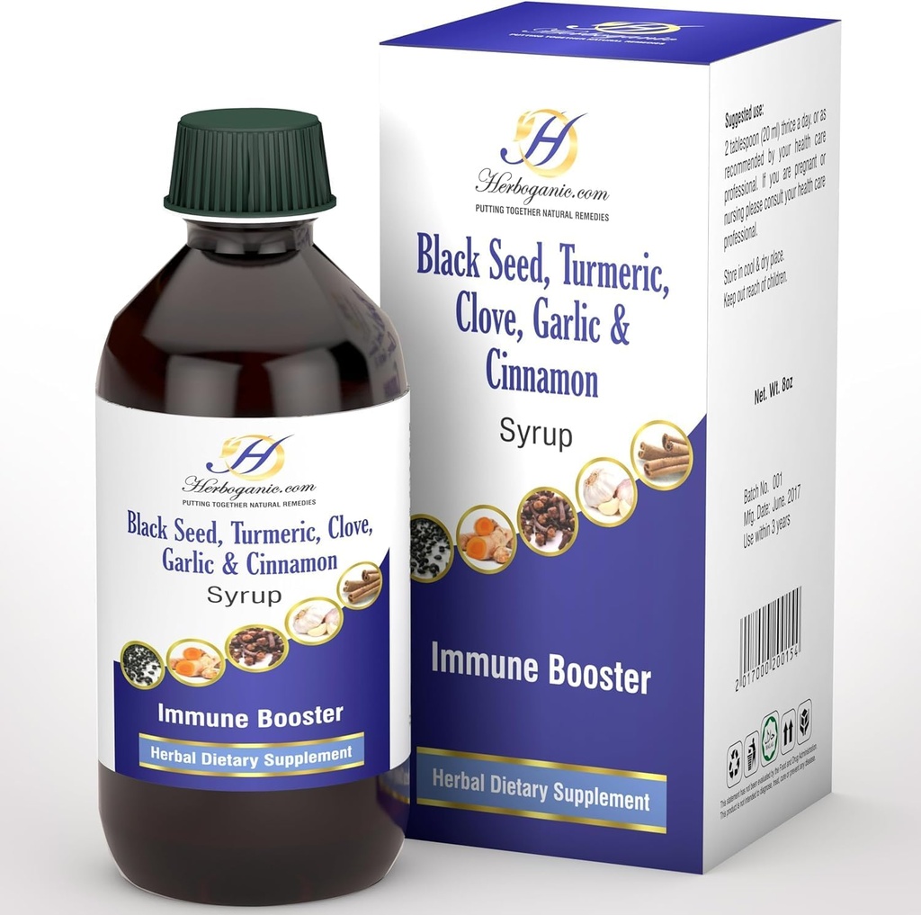 Elderberry Volný imunitní podpora Syrup pro děti a dospělé - Perfektní směs organického černého semene, kurkuma, hřebíček, skořice & Česnek - Toddler imunitní booster bez organického Elderberry Syrup