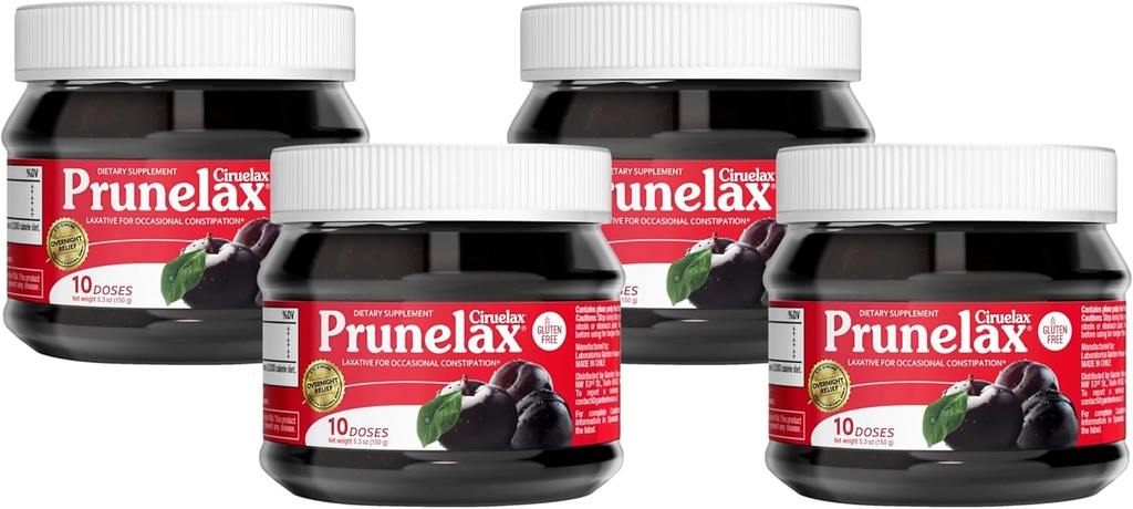 Prunelax Ciruelax Pravidelná síla Laxative Jam - Vegan & gluten- Free Natural- Ingredience Laxative for Occasional Constossion - 5.3 oz (balení po 4)