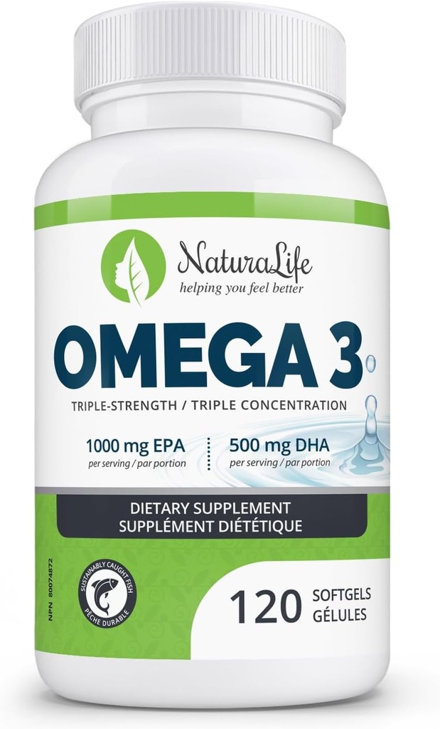 Triple Strength Omega 3 Fish Oil Kapsle 124; High EPA & DHA Oil 124; 1000mg Omega 124; 100% přírodní esenciální mastné kyseliny