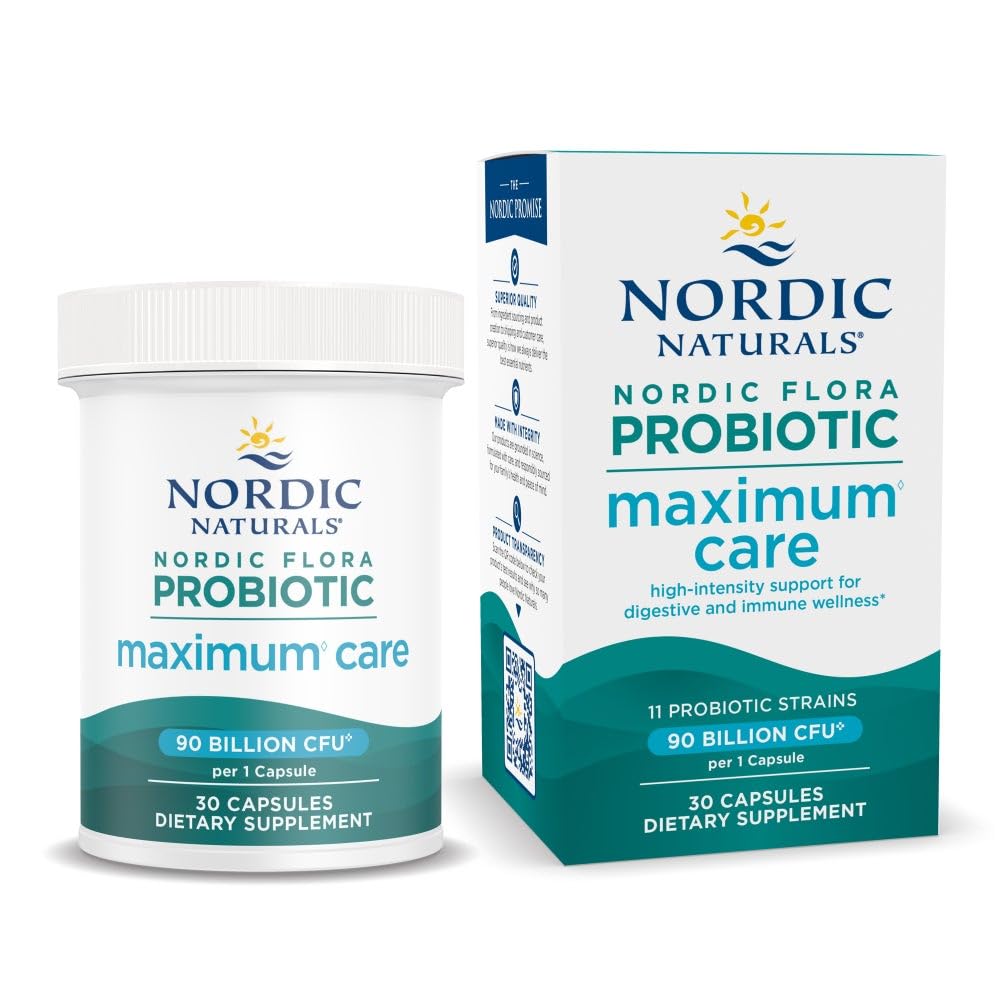 Nordic Naturals Nordic Flora Probiotic Maximální péče, 30 Kapsle, 11 Probiotických pásů pro denní imunitní a stravitelné zdraví, Vegan, 30 Služebnictvo