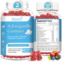 2 Pack Ashwagandha Gummies pro ženy muže, cukr zdarma Organic Ashwagandha Gummies dodatek pro Relax Restore Balance, Vegan Gluten zdarma, 120 Počet