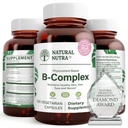 Přírodní Nutra vitamin B komplex s Niacin, Folát, Thiamin, Biotin, Podporuje nervový systém zdraví, podporuje metabolismus, kůže, očí a vlasů zdraví, celý doplněk stravy, 120 Vegetariánské kapsle
