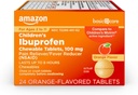 Basic Care Children 's Ibuprofen Chewable Tablety, 100 mg, Pain Reliever and Fever Reducer, Orange Flavor, Pro Aches, Pains, Sore Throat, Tooth Pain and Head Relief, 24 Počet