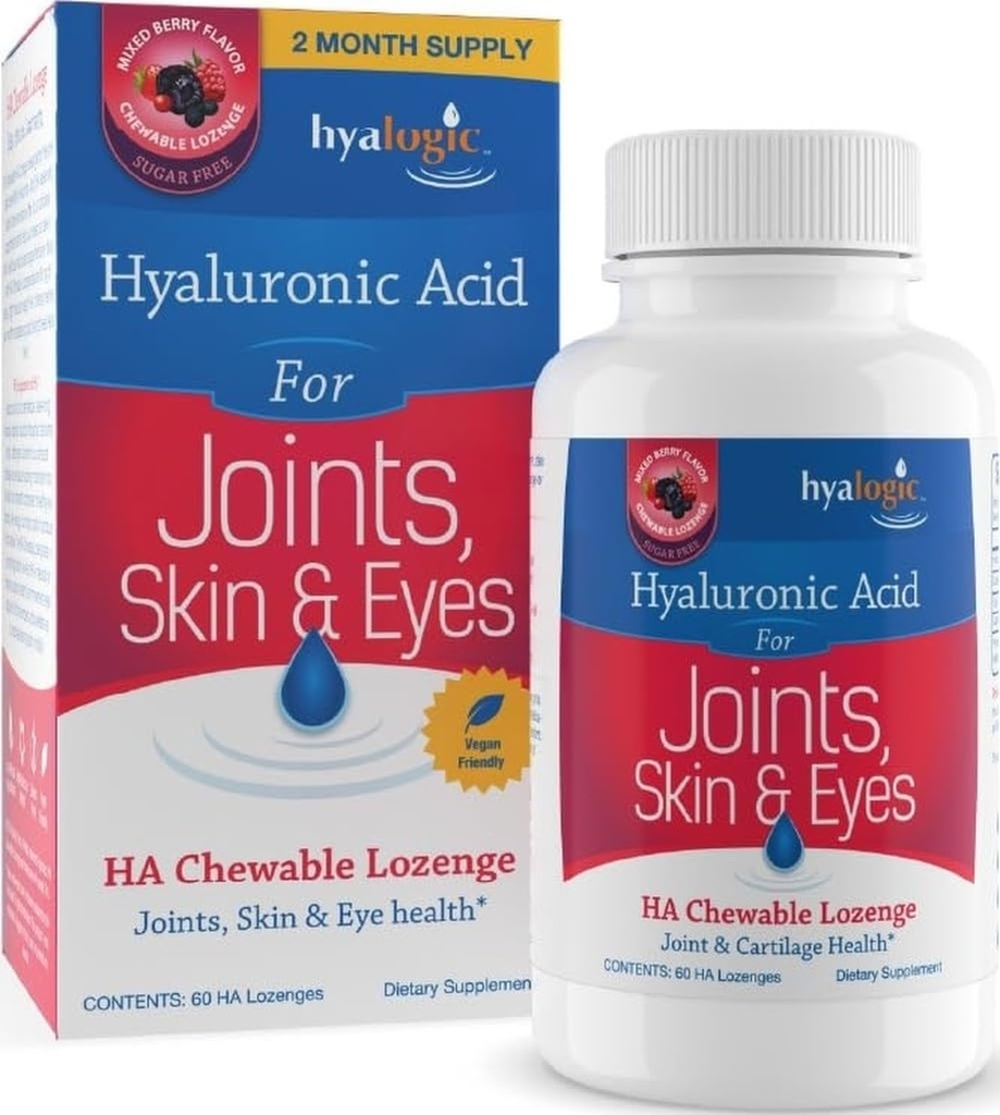Hyalogická kyselina hyaluronová Žvýkací Lozenge - Žvýkací tablety pro péči o pleť & oči - Vegan, Sugar- Free a Berry Favored Hyaluronic kyseliny doplňky (60 Počet)