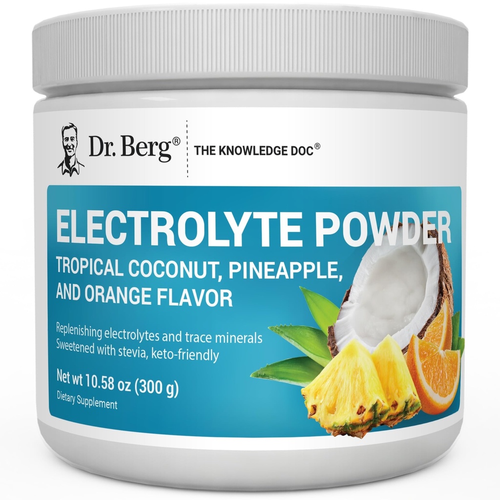 Dr. Berg Nulový cukr Hydratace Keto Electrolyte Powder - Vylepšený w / 1000 mg kalium & Real Pink Himalayan Salt (NENÍ stolní sůl) - Tropický kokos, Ananas & Orange Drink Supplement 50 Serings