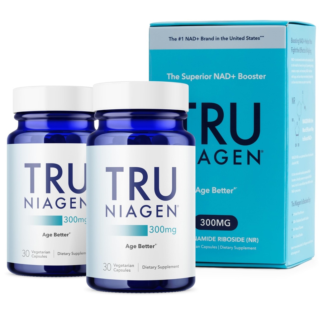 TRU NIAGEN patentovaný doplněk NAD pro anti stárnutí a buněčné regenerace, 300mg Niagen, 30 Služeb CUR 124; Podporuje buněčnou energii, mozek, svalovina 124; nikotinamid Riboside (NR) Take 1 Daily CUR 124; 2 Lahve