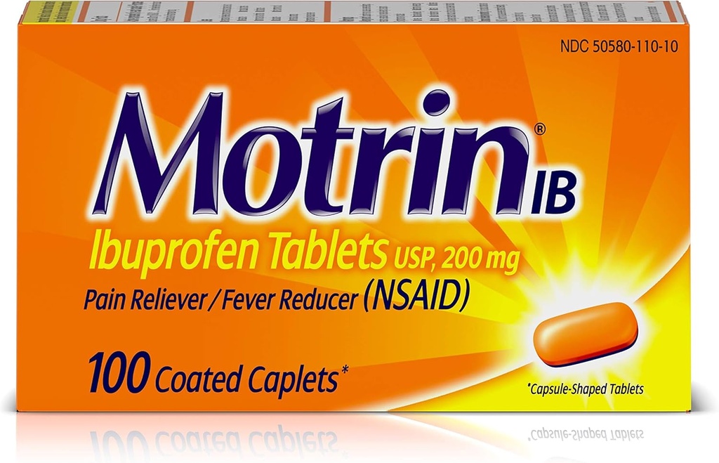 Motrin IB Pain Reliever Fever Reducer (NSAID) Ibuprofen Tablety, 100 Počet