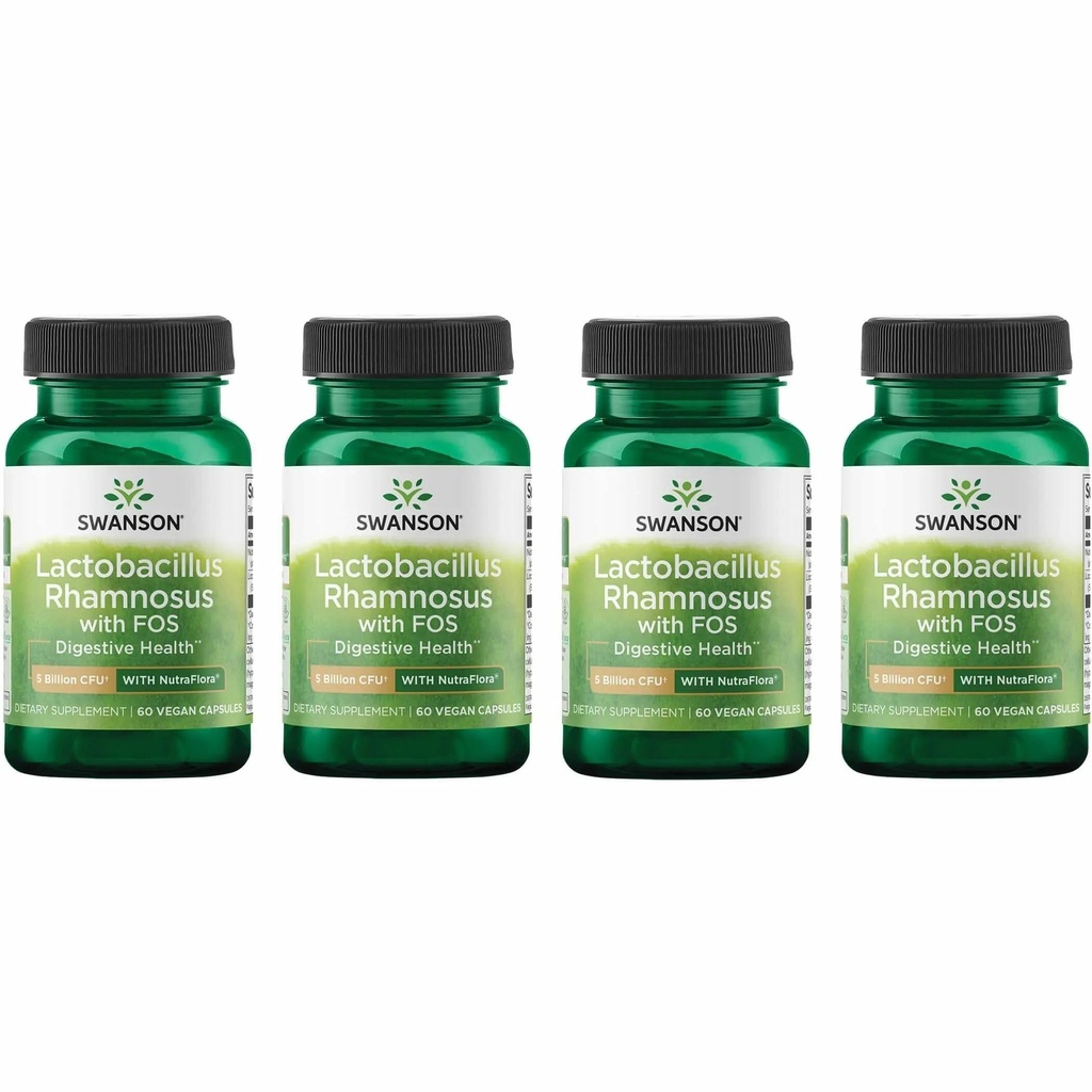 Swanson Lactobacillus Rhamnosus s FOS - Probiotický dodatek podporuje stravitelné zdraví - 5 miliard CFU - Promotes GI Tract Health během cestování - (60 Veggie Caps) Pack