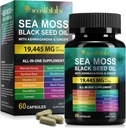 Sea Moss Black Seed Oil, Sea Moss Black Seed Oil Ashwagandha Ginger Kapsle s Vitamíny Bladderwrack, Burdock Root a další, 60 Kapsle