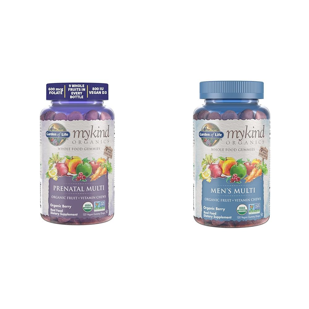 Zahrada života Organics Prenatal Gummies Multivitamin s vitamínem D3, B6, B12 & Organics Pánské Gummy Vitamíny Multi Berry, 120 Počet