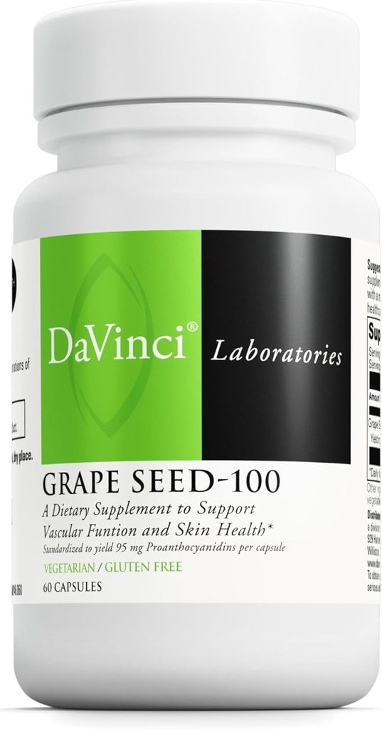 DAVINCI Labs Grape Seed- 100 - Dietní dodatek k podpoře imunitního systému, cévní funkce a zdravé pokožky * - se 100 mg extrakt ze zrn na servírování - Bezlepkové - 60 Vegetariánských kapslí