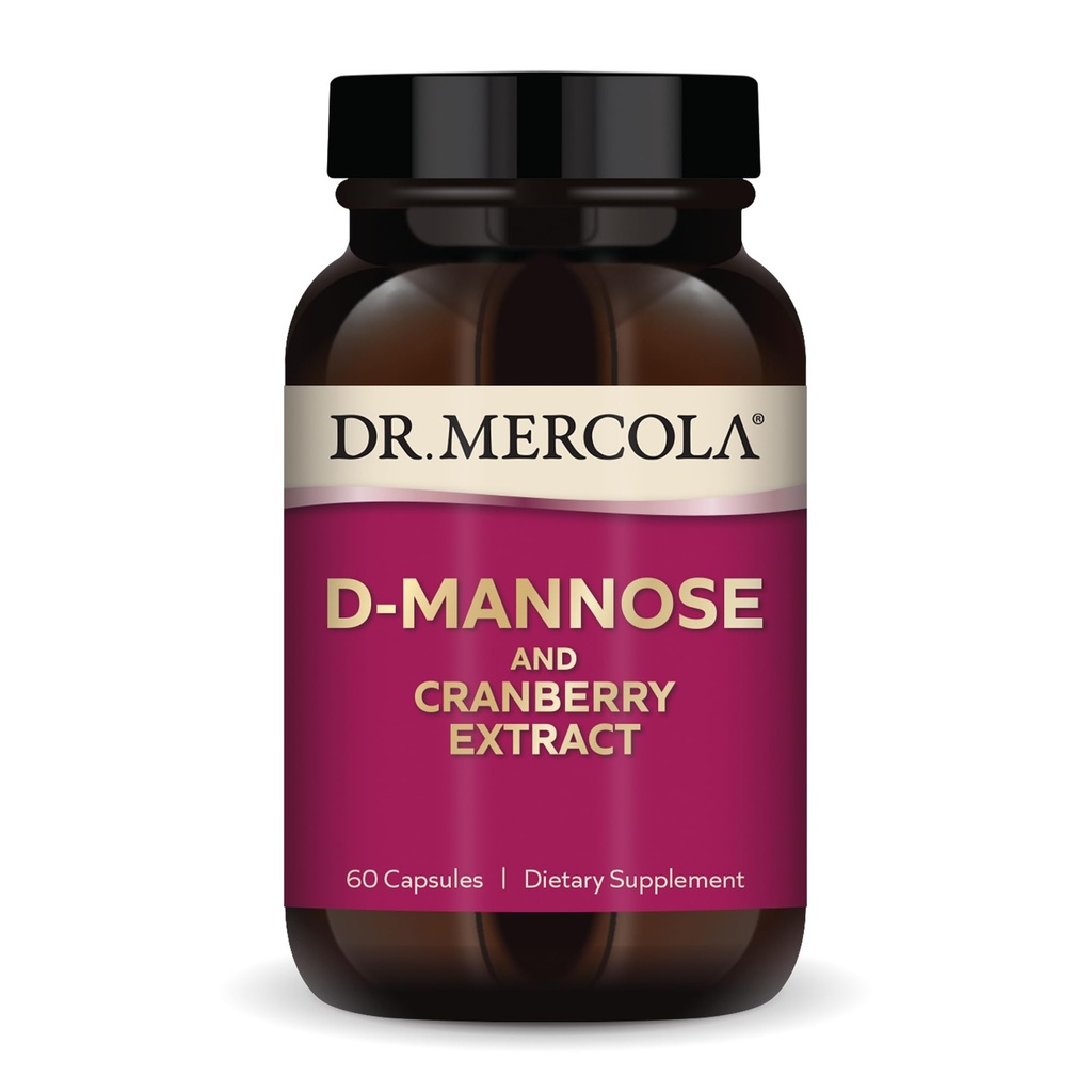 Dr. Mercola D- Mannose a Cranberry Extract, 30 Servings (60 Kapsle), Dietní dodatek, Podporuje močení Tract Health, Non- GMO