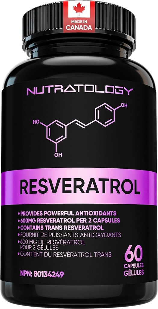 Nutratology Resveratrol Supplement- potent Antioxidant Supplement- Anti Aging Trans Resveratrol - Zvyšuje kardiovaskulární zdraví, buněčná regenerace a růst vlasů - 60 Kapsle - 30 Služební cesty