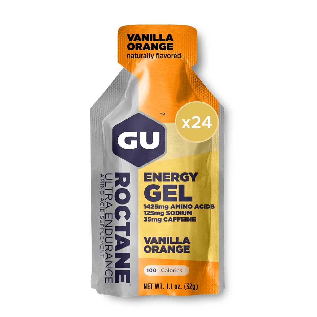GU Energy Roctan Ultra Endurance Energy Gel, Vegan, Gluten- Free, Kosher, a Dairy-Free On-The- Sports Nutrition for running, Biking, Turistika nebo lyžování, Vanilla Orange (24 Packets)