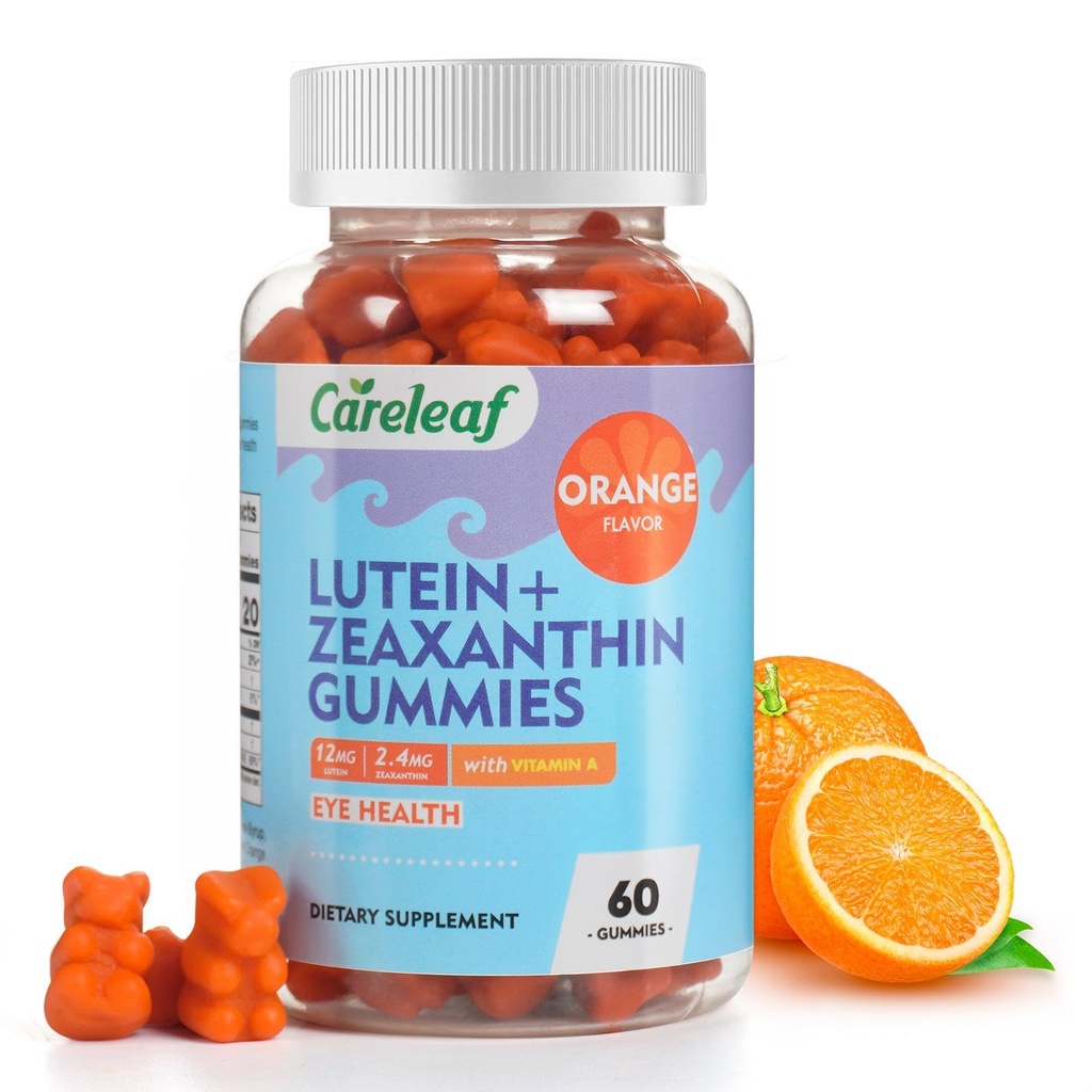 Vegan Lutein a Zeaxanthin doplňky, Lutein pro oči se zeaxanthin & vitamín A, Lutein gummies pro suchou oční úlevu a jasné vidění, oční vitamíny pro seniory & Kid, 60 Počet, Oranžová příchuť