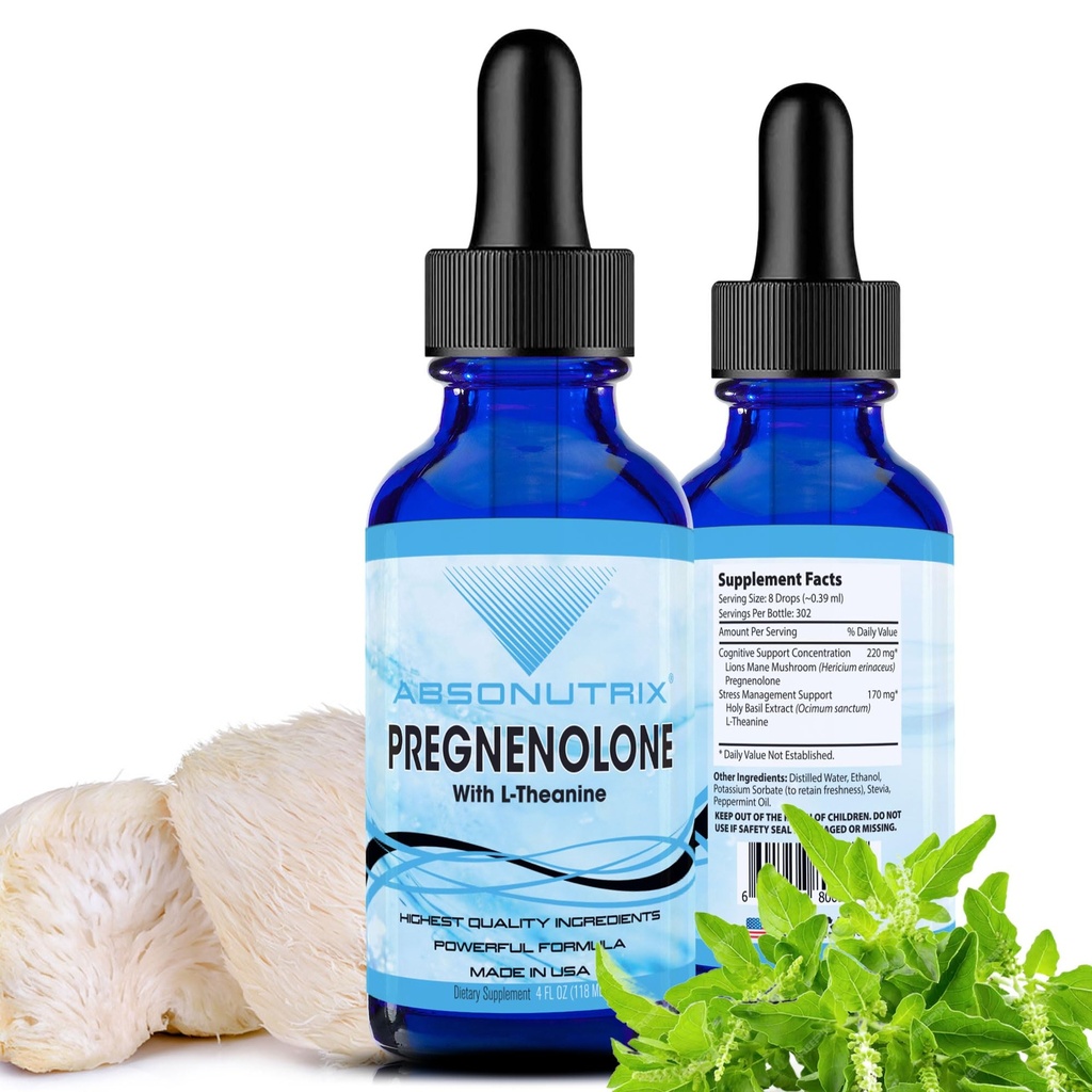 Absonutrix těhotenolon s L- Theanine Advanced Formule 390 mg, 4 Oz Liquid, 302 Servings, Made in USA, Rychlá absorpce, Kvalitní potentní složky, Non- GMO, GMP Certified Facility