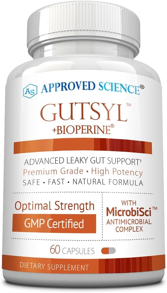 Schválené Science ® Gutsyl - Leaky Gut Supplement - Ochrana GI Tract s Aloe Vera, Marshmallow Root, Licorice, a Slippery Elm - Obsahuje Prebiotic a BioPerine - 60 Kapsle