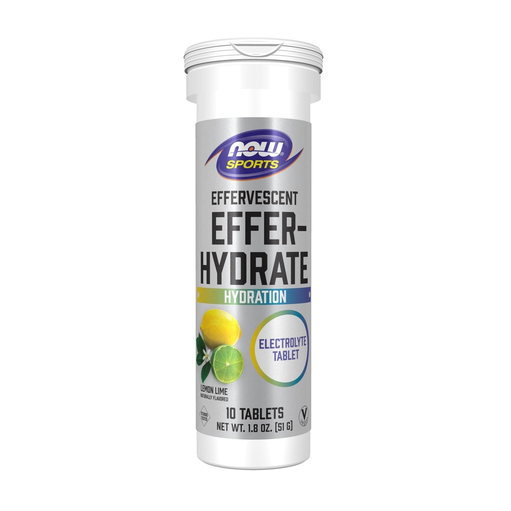 Nyní Foods Sports Nutrition, Effervescent Effer- Hydrate, Electrolyte Supplemente, Recovery *, Lemon Lime, 10 tablet