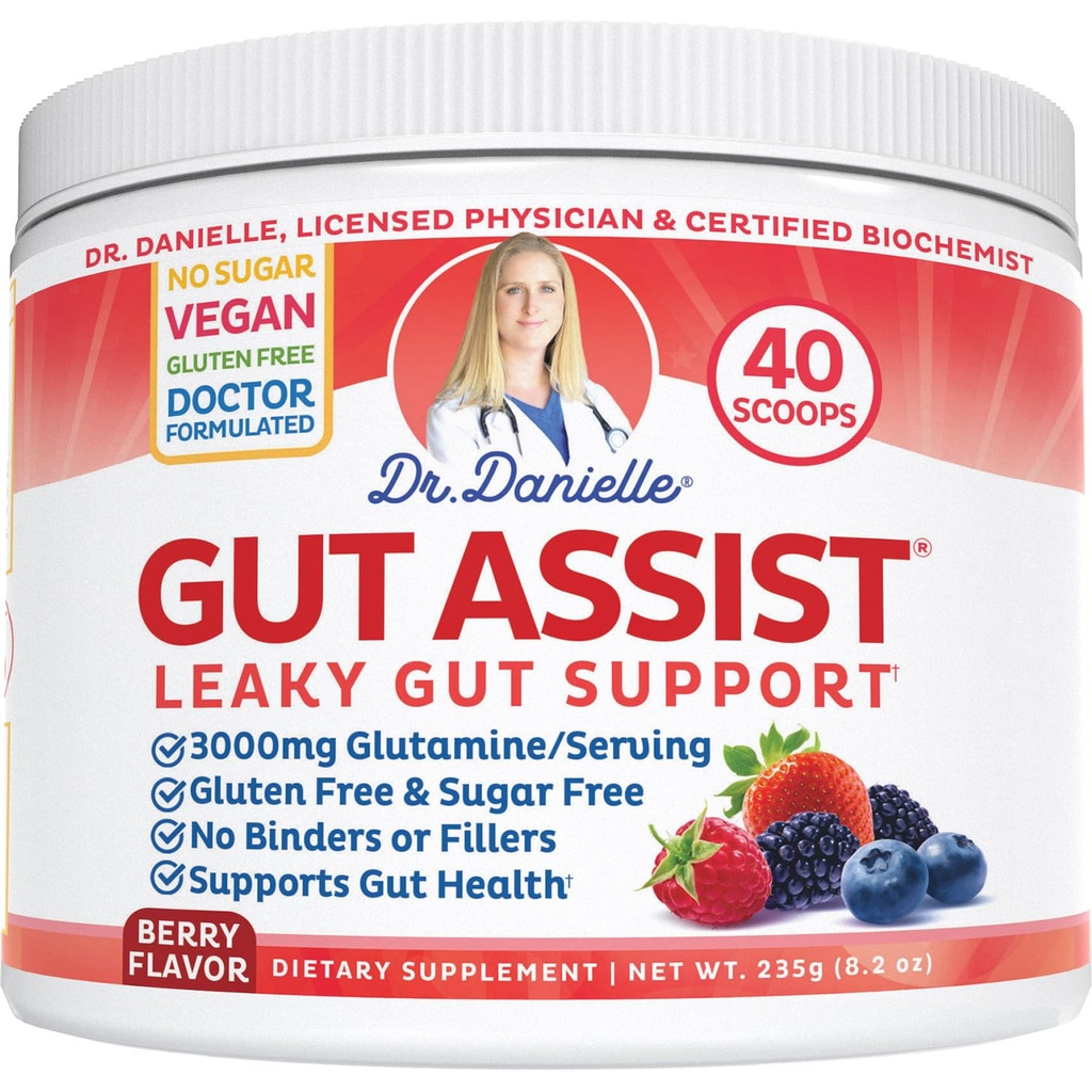 Doctor Danielle Gut Assist - Leaky Gut doplněk opravy Powder - Glutamin, Arabinogalactan, Licorice Root - Podporuje IBS, Heartburn, Bloating, plyn, zácpa, SIBO od, Berry Flavor